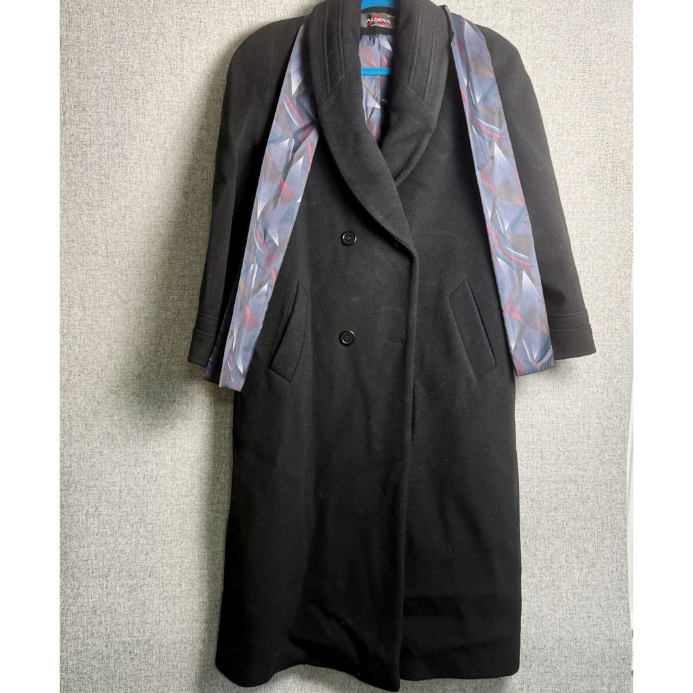 Vintage Alorna Wool Double Breasted Long Black OverCoat‎ Coat MEDIUM/LARGE P